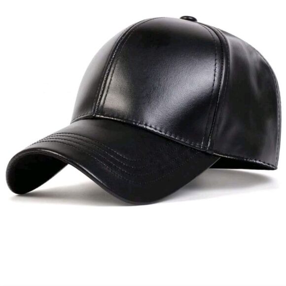 SALE Black Vegan Leather Baseball Cap Hat - Picture 6 of 10